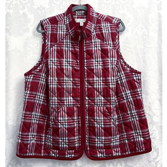 Croft & Barrow Women’s Red Plaid Lightly Quilted Full Zip Vest Plus Size 1X GUC - Picture 1 of 7